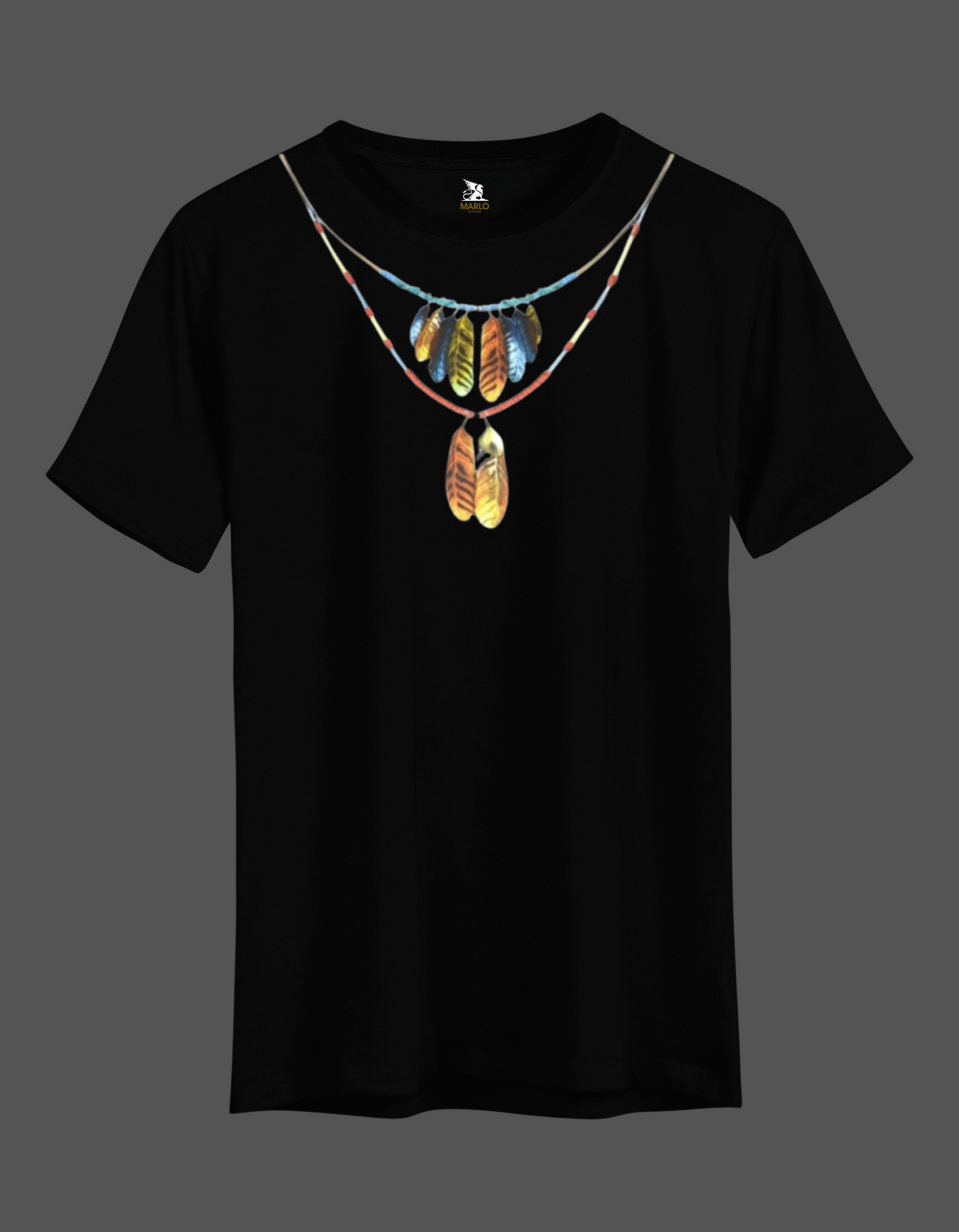 Feathers Necklace Tee - BLACK
