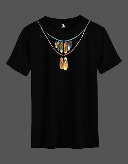 Feathers Necklace Tee - BLACK