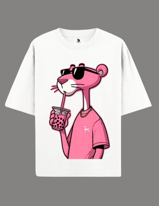 Pink Panther Tasting T-Shirt Printed Oversize Unisex Black
